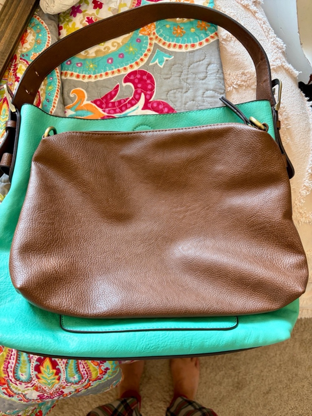 Teal Leather Shoulder Bag - Unbranded - Picture 5 of 6